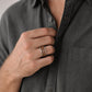 Layered olive wood and sterling silver ring - inside view showing smooth comfort-fit sterling silver interior