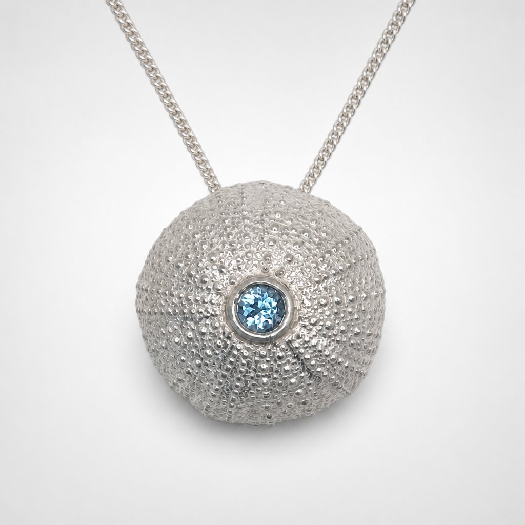 Extra Large Sea Urchin Pendant - three gemstone variants (amethyst, peridot, blue topaz) on satellite chains - sterling silver handmade by Natasha Wood