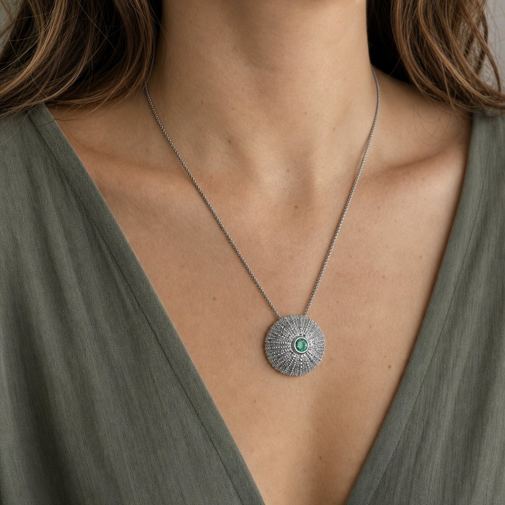 Extra Large Sea Urchin Pendant - three gemstone variants (amethyst, peridot, blue topaz) on satellite chains - sterling silver handmade by Natasha Wood