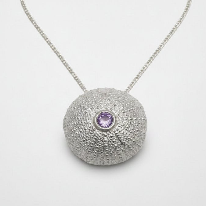 Extra Large Sea Urchin Pendant - three gemstone variants (amethyst, peridot, blue topaz) on satellite chains - sterling silver handmade by Natasha Wood