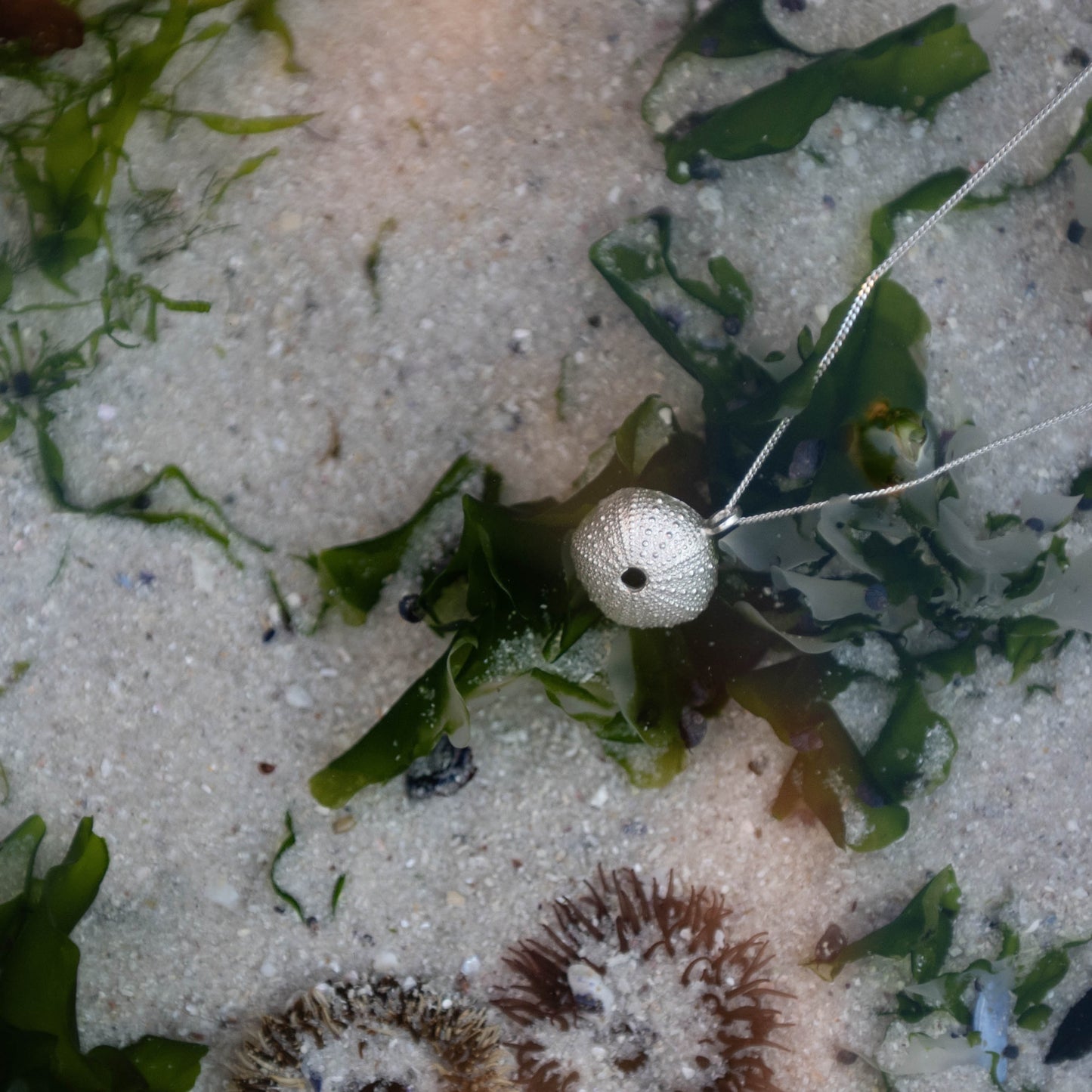 Large Silver Sea Urchin Pendant