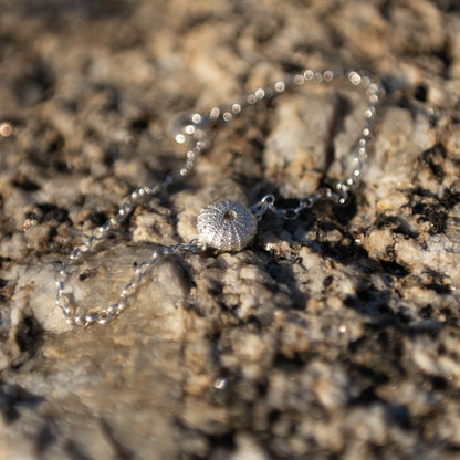 Sterling Silver Sea Urchin Bracelet - full chain and sea urchin charm on white background
