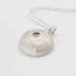 Extra Large Sea Urchin Pendant - front detail shiny silver finish sterling silver chain