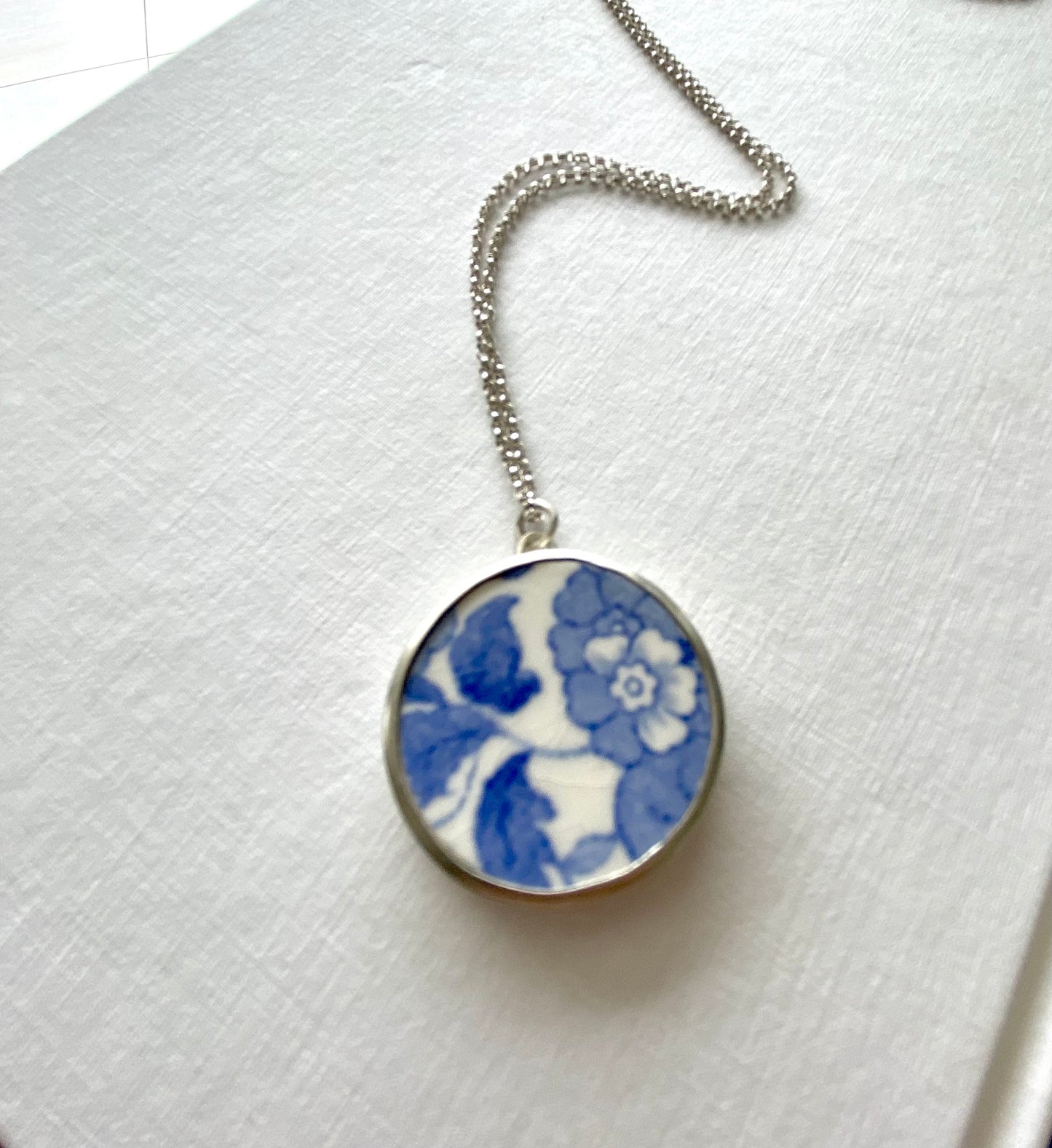 Large Blue and White Floral ceramic pendant