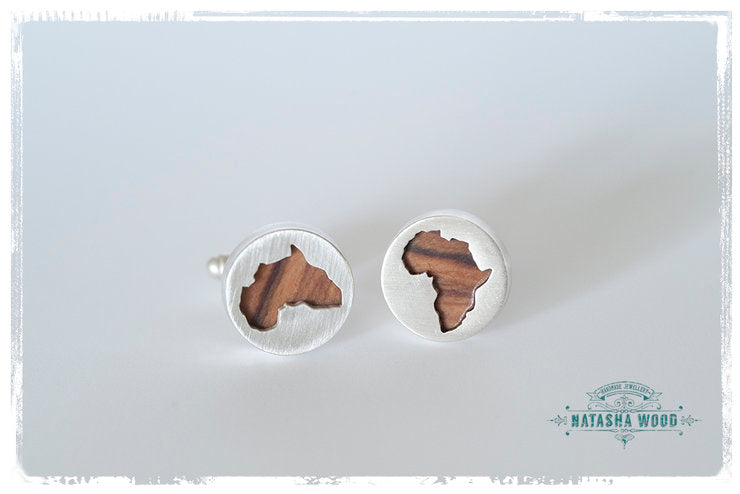 Africa cut out cufflinks with wood